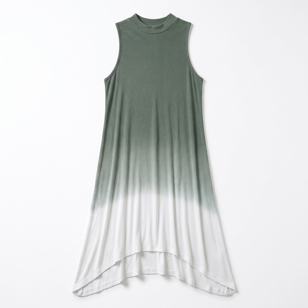 Alya XS Womens Green White Ombre Mock Neck High Low Dress Boho Casual